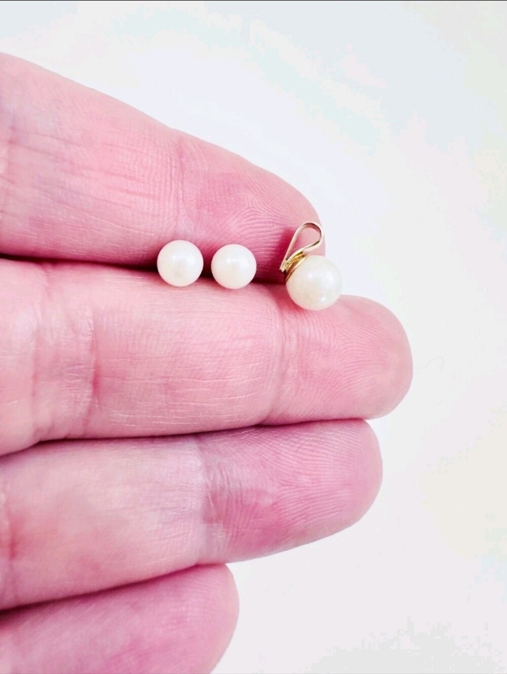 14k Solid Gold Freshwater Pearl Stud Earrings And Pendant Set - Picture 16 of 16